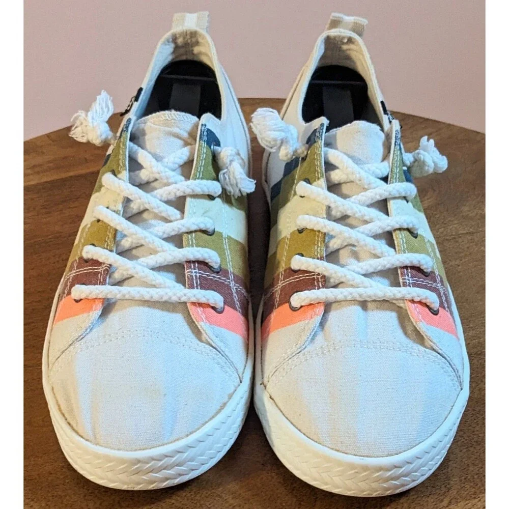 Billabong Marina Honey Gold Multi Striped Canvas Sneakers Women's Size 9.5